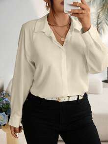 EMERY ROSE Áo kiểu nữ cỡ lớn, tay dài, dáng rộng, màu trơn, kiểu raglan, thích hợp mặc hàng ngày đi làm, mùa xuân/thu. - Màu be - Xem 6