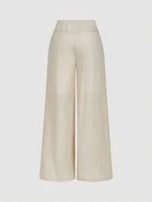 SHEIN MOD Quần ống rộng màu trơn dành cho nữ, thích hợp mặc mùa xuân/hè, ngày Valentine, hẹn hò, đi biển, nghỉ hè, chất liệu vải lanh, mặc hàng ngày, đi học và đi làm, phong cách retro, thanh lịch, thoải mái, boho, ống rộng, kiểu phương Tây, phù hợp đi làm, phong cách cổ điển. - Màu be - Xem 4