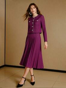 ZEYLAH Chaqueta elegante de mujer con decoración de cadena - Morado - Ver 6