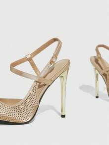 CUCCOO SZL Women's Apricot Rhinestone Embellished Slip-On High Heel Pumps Valentine's Day - Rose Gold - View 10