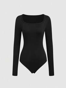 Sweetra 女士纯色方领长袖休闲连体衣 - 彩色 - 查看 3