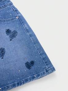 GlowEve Jupe mini en jean avec poche en biais, décoration de strass et broderie en forme de cœur pour femmes - Bleu azur - Voir 5