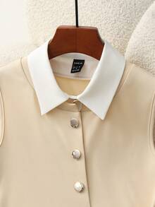 Franclia Women's Elegant Summer Office White Sequence Spliced Shirt,Work-Appropriate Layered Design Metal Button Detail Chest,Stylish Casual Spring Vacation - Multicolor - View 5