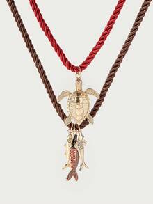 Glisma 1pc Summer Ocean Style Personalized Hand-Woven Colorful Rope Alloy Ocean Animal Pendant Necklace For Women - Ocean Style Necklace - View 7