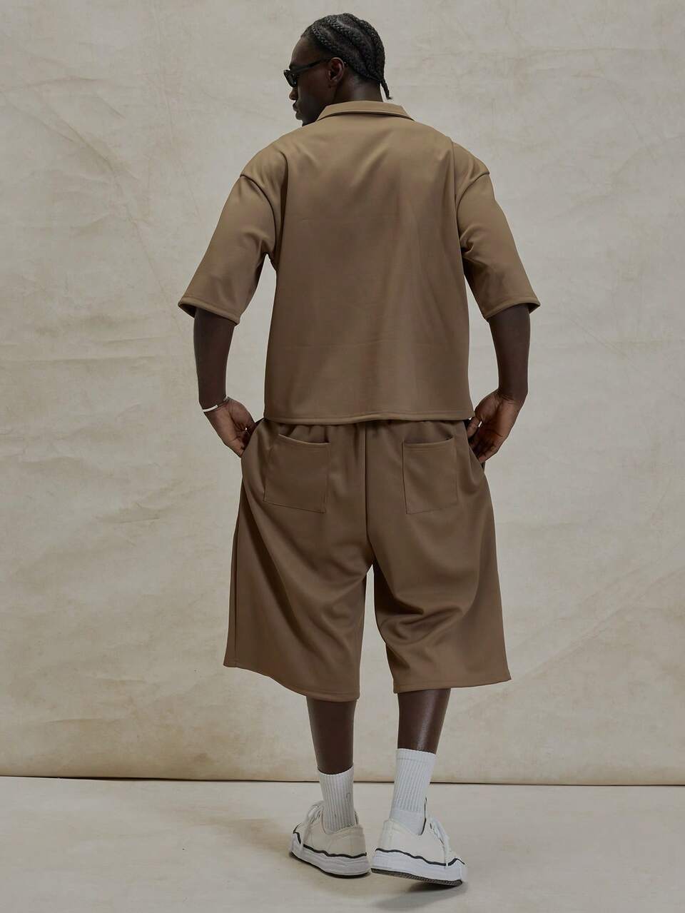 Oversized Short Sleeve Extreme Drop Shoulder Collared V Neck Shirt Top Co Ord Set Basic Style Short Winter Essentials