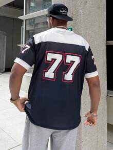 Heavens Edit 男士休闲圆领短袖 T 恤，带 3D 数字印花，黑色和橙色 #77，时尚街头服饰 - 黑色 - 查看 2