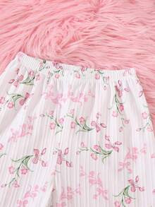 SHEIN Bộ đồ ngủ bé gái in hoa gồm áo khoác cardigan cổ bẻ và quần dài, đồ mặc nhà thoải mái và dễ thương, 2 món, thích hợp cho mùa hè. - trắng - Xem 9