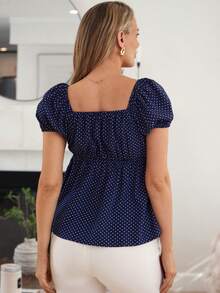 SHEIN 波点纽扣休闲百搭日常穿搭泡泡袖孕妇T恤 - 彩色 - 查看 2