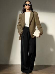 Aveloria Modichic Stand Collar Oblique Lapel Blazer, Crafting A High-End Business Look - Khaki - View 3