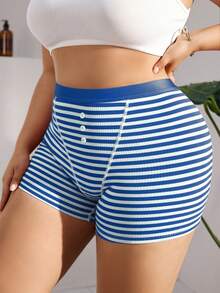 SHEIN Plus Size Striped Simple Daily Underwear, 1pc - Blue and White - View 5