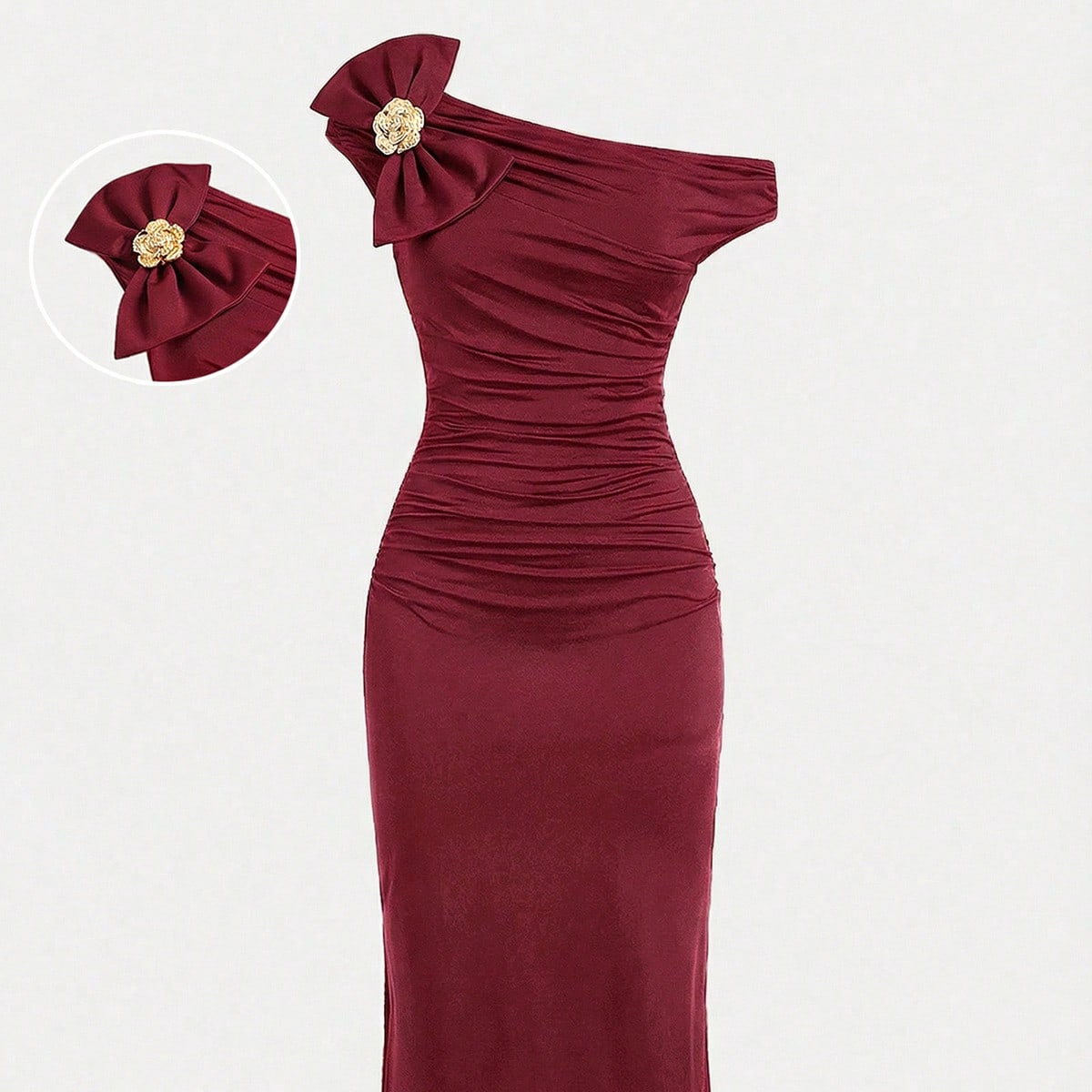 Vestido asimétrico de punto de unicolor con lazo para niña preadolescente