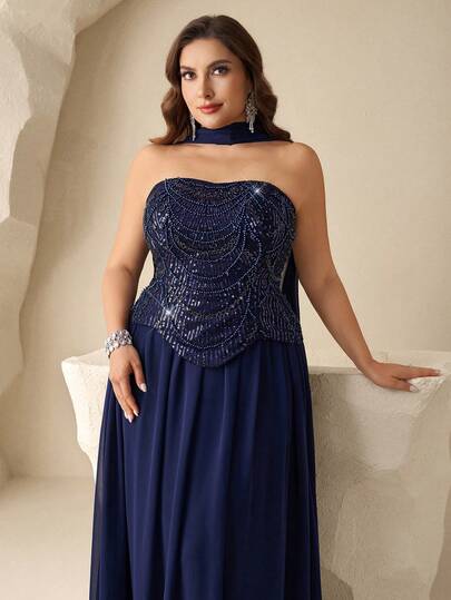 Coutiva Elegant Sequin Embellished Dress, High-End Formal Gown For Banquet And Party