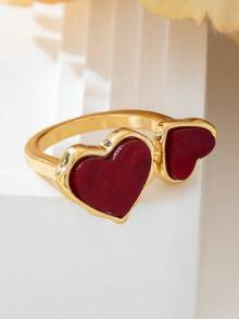 LOTSLUV 1pc Asymmetrical Heart-Shaped Adjustable Ring, Wine Red, Valentine's Day Gift For Girlfriend/Women Birthday Valentines,Mom,Mother,Mother's Day,Gift - Red - View 2