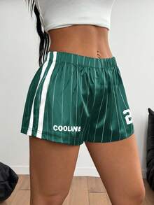 Coolane 女士夏季节日街头风运动休闲 Y2K 游戏日条纹缎面面料宽松弹力腰带毛衣短裤 - 彩色 - 查看 2