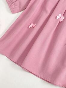 Baby Girls' Fashion Minimalist Bow Decor Cute Peter Pan Collar Ruffle Hem Long Sleeve Dress Pink Abaya Matching Girl Matching Islamic Dresses Collared Baby Girl Dress Dusty Pink Baby Dress Baby Girl Long Sleeve Dress Pink Baby Girl Dress - Pink - View 10