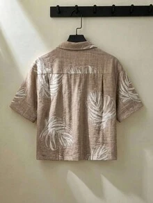 ESTAVOR Men's Tropical Plant Print Single-Breasted Short Sleeve Shirt, Spring/Summer - Brown - View 2