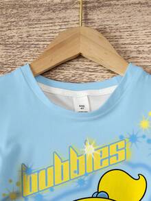 THE POWERPUFF GIRLS X SHEIN Young Girl Bubbles Pattern Round Neck Short Sleeve Dress - White - View 3