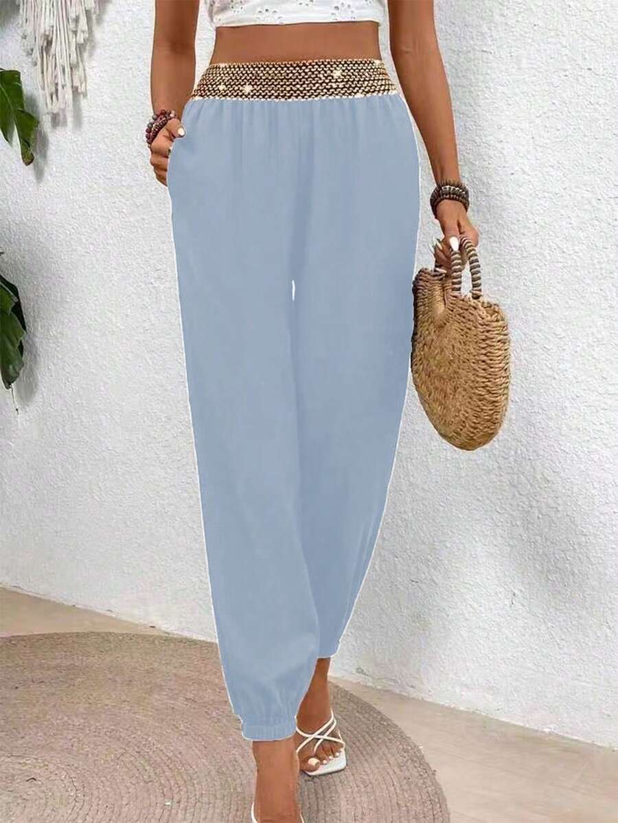 EMERY ROSE Quần skinny nữ cạp kim loại viền hoa - Màu xanh lam - Xem 1