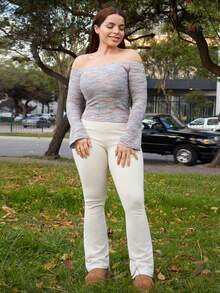 Lupita Cardoza 春季新款透视网眼露肩情人节女士 T 恤，特殊面料 - 紫色 - 查看 6