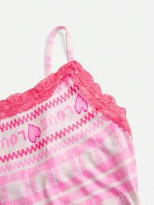 Y2Kool Maria Clara Maia 裸色与红色撞色圣诞星心形纸杯蛋糕拐杖糖饼干Y2K街头风蕾丝拼接两件套，适合秋冬居家聚会、节日、圣诞节、日常穿着 - 粉色 - 查看 3