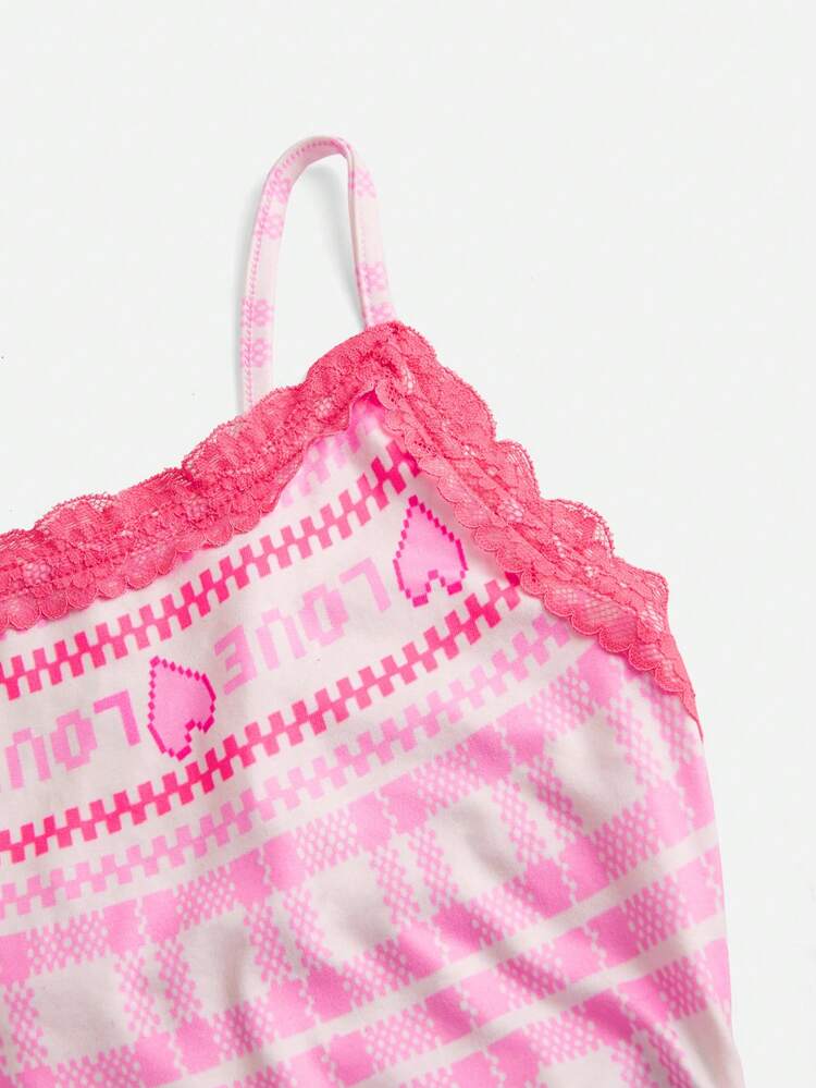 Y2Kool Maria Clara Maia Nude & Red Contrast Color Christmas Star Heart Cupcake Candy Cane Cookie Y2K Streetwear Lace Patchwork 2 Pieces Set, Suitable For Autumn/Winter Home Gathering, Holiday, Christmas Season, Daily Wear - Pink - View 3