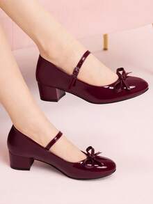 CUCCOO DOLLMOD Giày cao gót nữ thời trang đính nơ, giày công chúa phong cách Lolita, giày cao gót màu hồng dễ thương. - Màu Đỏ Sâu - Xem 4
