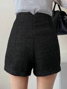 FRIFUL Women's Solid Color Casual Versatile Daily Wear Shorts - Black - View 2