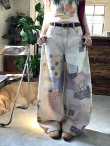 DAZY Women's Korean Style Plaid Ombre Loose Fit Versatile Casual Denim Jeans, Spring/Summer - Blue - View 9