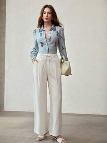 MOTF PREMIUM FASHIONABLE EMBROIDERED & RHINESTONE DECORATED LASER CUT WOMEN'S SHIRT - Blue - View 6