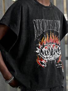 NEON BLANC Men's Casual Loose T-Shirt, Black, Washed Graphic Print - Black - View 5