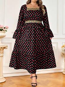 SHEIN CURVE+ 加大码/情人节/大码女式碎花长袖连衣裙 - 彩色 - 查看 7