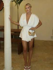 Firerie Women's Casual And Elegant Asymmetrical Mini Skirt / Valentine's Day Dress / Birthday Dress / Beach Vacation Dress / Music Festival / Party Dress / Pretty Dress / Summer Dress / Elegant Party Dresses / Beach Dresses / Wedding Guest Dress For Women / Vacation Dress / White Dress - White - View 3