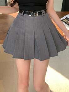 DAZY 女士休闲百褶A字迷你裙，春夏款 - 灰色 - 查看 10