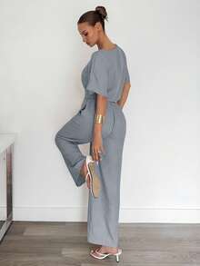 Siren Gaze 2pcs Women Solid Color Pleated Shirt And Pants Casual Suit Comfy Two Piece Set Gray 2 Lounge Sets Woman Comfortable Set,Work Outfits For - Light Grey - View 2