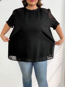 SHEIN CURVE+ 大码夏季休闲波点短袖衬衫/2026/新年 - 黑色 - 查看 3