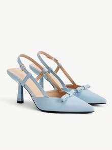 CUCCOO CHICEST Women's Pointed Toe Buckle Design Bow Decor Elegant High Heel Shoes Valentine's Day Elegant Shoes - Blue - View 2