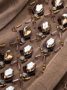 Layrah Luxury Elegant Party V-Neck Rhinestone Decor Sleeveless Dress And Arabic Robe Set - Brown - View 9