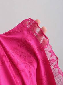 Sweetra Women's Sexy Lace Bowknot Front Square Neck Long Sleeve Top, Casual Y2K  - Hot Pink - View 4