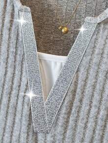 Resyla Blusa de cuello en V profundo ajustada de manga corta 2 en 1 - Gris Claro - Ver 6