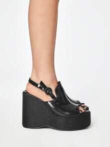 ROMWE 女士厚底凉鞋，露趾坡跟厚底凉鞋，时尚鞋履 - 咖啡棕 - 查看 4