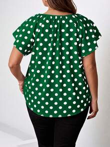 SHEIN Clasi Plus Size Contrast Color Polka Dot Print Short Sleeve Shirt - Dark Green - View 2
