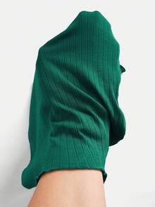 SHEIN EZwear 女式加大码橄榄绿罗纹长袖T恤，简约秋季 - 墨綠色 - 查看 7