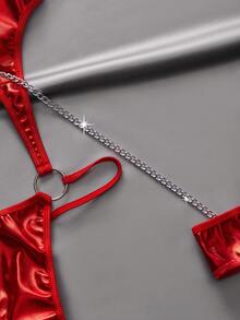 EmpressEnvy 1件装女士PU皮革个性化金属项链手链连体衣，性感 - 紅色 - 查看 4