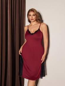 SHEIN Áo ngủ có dây đeo spaghetti chắp vá cỡ lớn bằng ren - Nhiều màu - Xem 5
