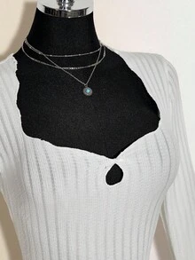 SHEIN ICON Đầm ngắn tay phồng cổ bèo màu trơn dành cho nữ, thích hợp mặc hàng ngày đi làm, mùa xuân/hè/thu. - trắng - Xem 6