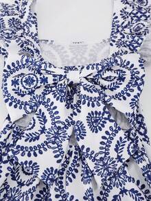 Sparklyn Girls' Elegant Digital Print Jumpsuit, Hollow Bowknot Design At Back Waist, Suitable For Outings, Vacations And Daily Wear, Spring/Summer - White - View 4