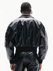 STYNVO Men's PU Leather Zip-Up Jacket And Pants Casual Suit Men's Y2k Clothes Men's Walking Suit Men's Work Clothes Dark Academia Clothes Men - Black - View 2