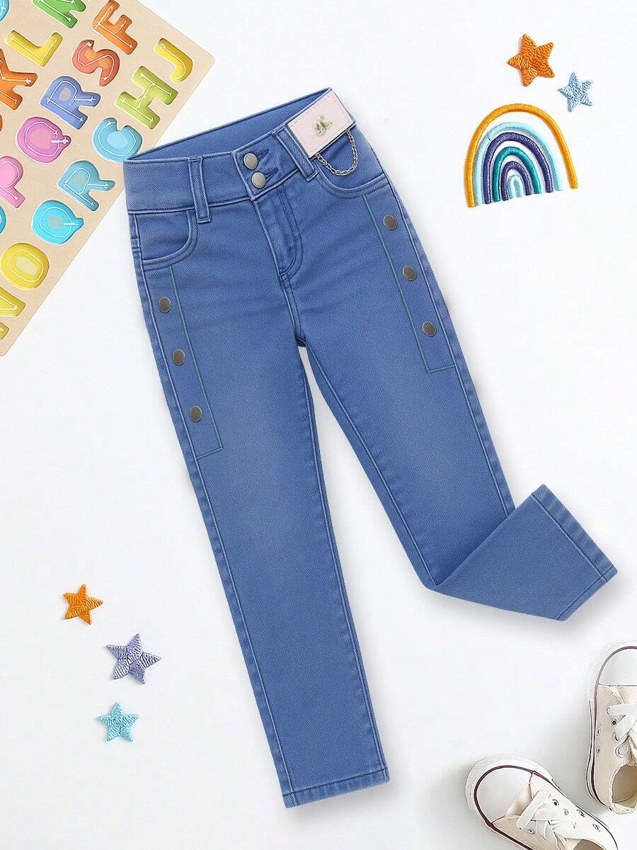 Jeans niña casual para uso diario estilo moderno temporada primavera verano y otoño - Azul - Ver 1