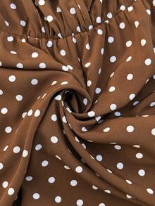 SHEIN Unity Plus Size Polka Dot Wrap Ruffle Hem Short Sleeve Summer Dress - Coffee Brown - View 3