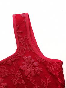 SHEIN Tween Girl Elegant Textured Jacquard U-Neck Bowknot Back Splice A-Line Sleeveless Woven Dress, Red, Suitable For Valentine's Day, Wedding Season - Red - View 4